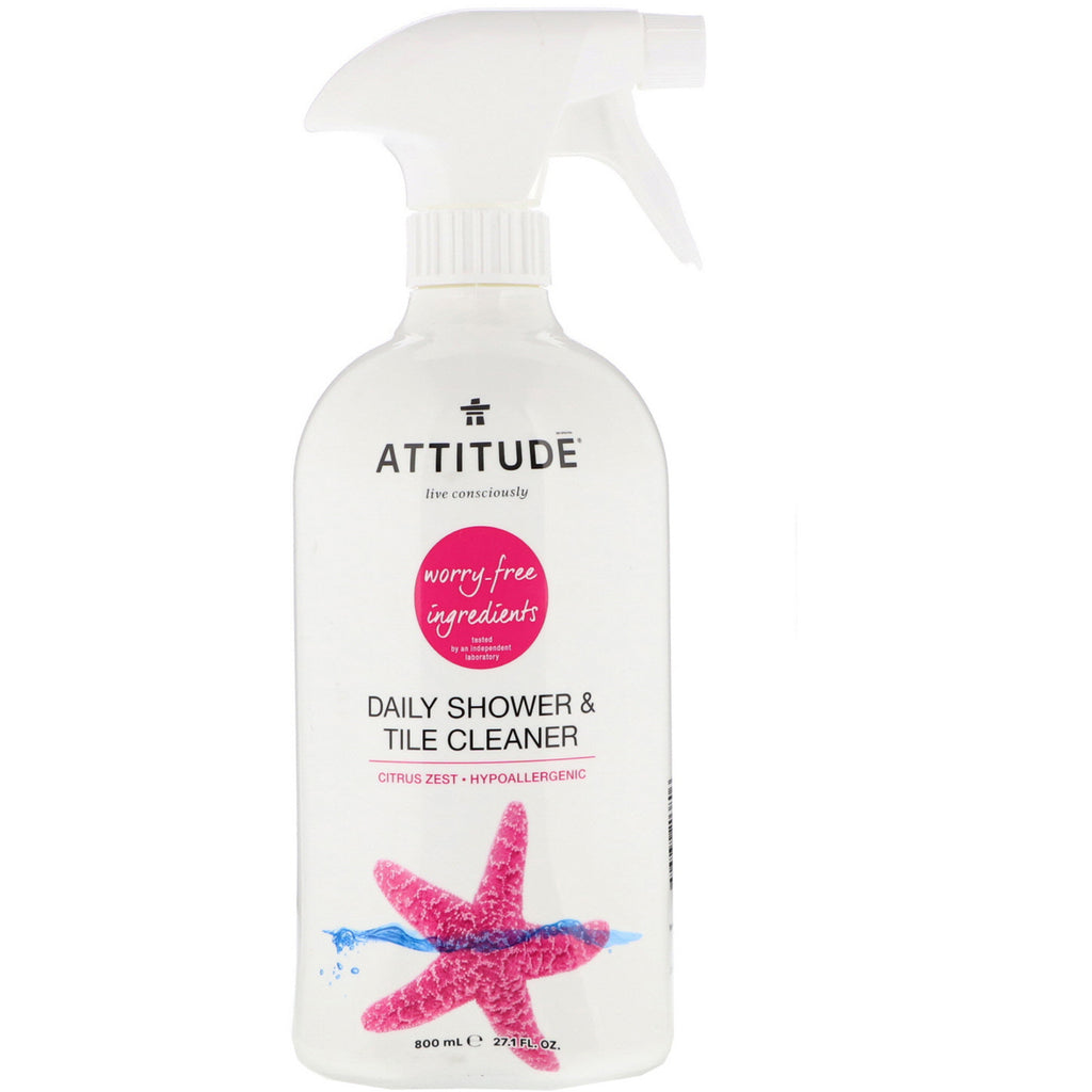 ATTITUDE, Daily Shower & Tile Cleaner, Citrus Zest, 27.1 fl oz (800 ml)