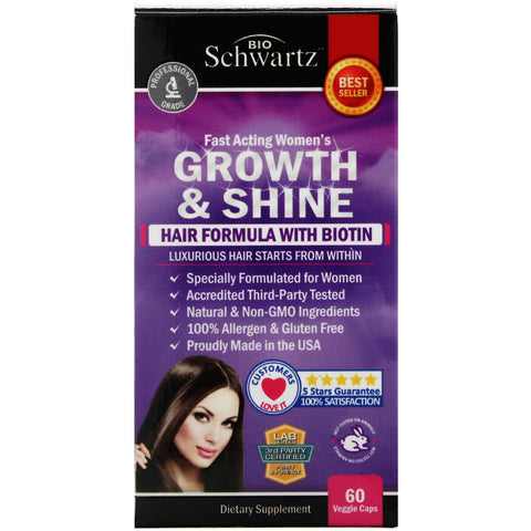 BioSchwartz, Fast Acting Women's Growth & Shine, Hair Formula with Biotin, 60 Veggie Caps