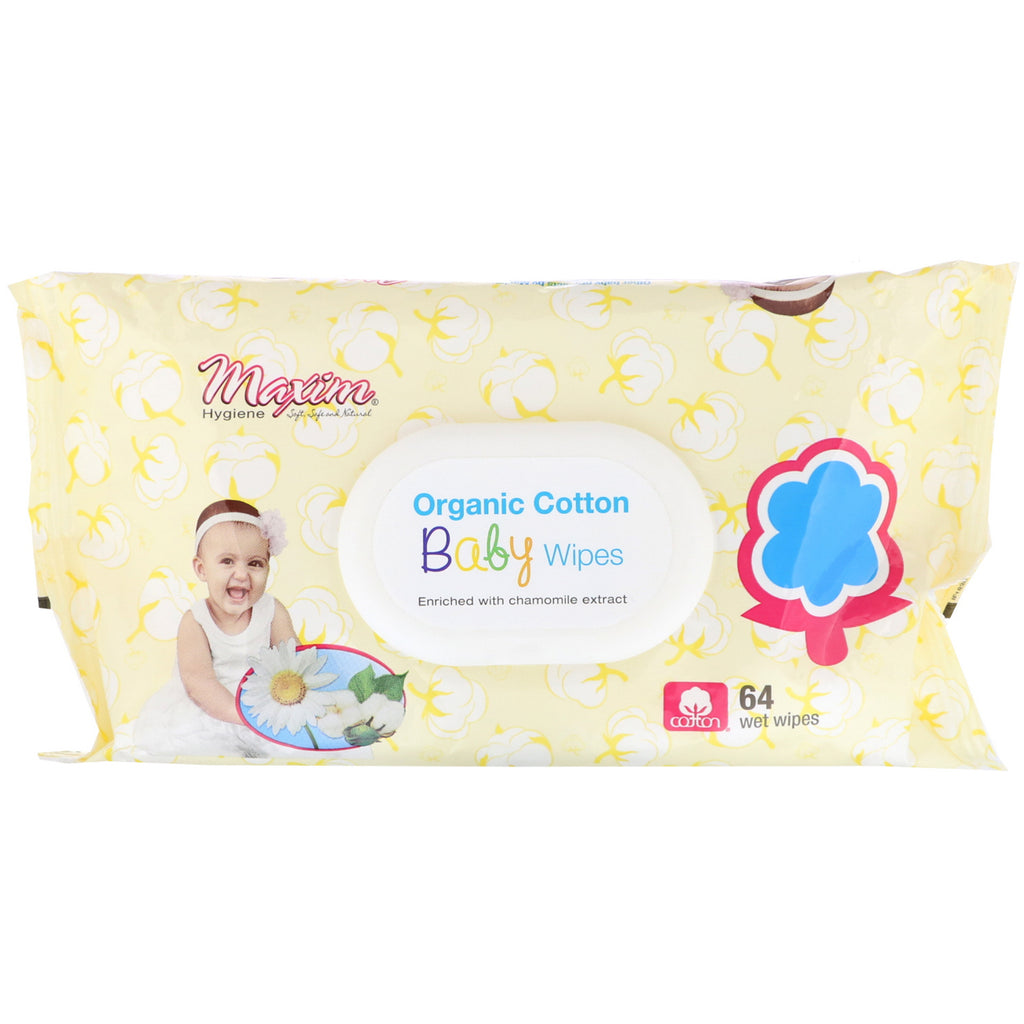 Maxim Hygiene Products, Organic Cotton Baby Wipes, 64 Wet Wipes