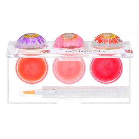 Blossom, Triple Duo Lip Gloss, Luscious Kiss Collection, 6 Flower Lip Pots, 2.8 g Each