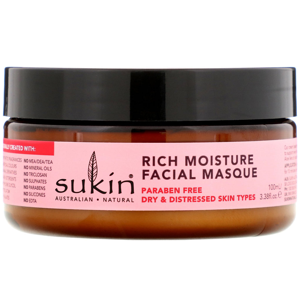 Sukin, Rich Moisture Facial Masque, Rosehip, 3.38 fl oz (100 ml)