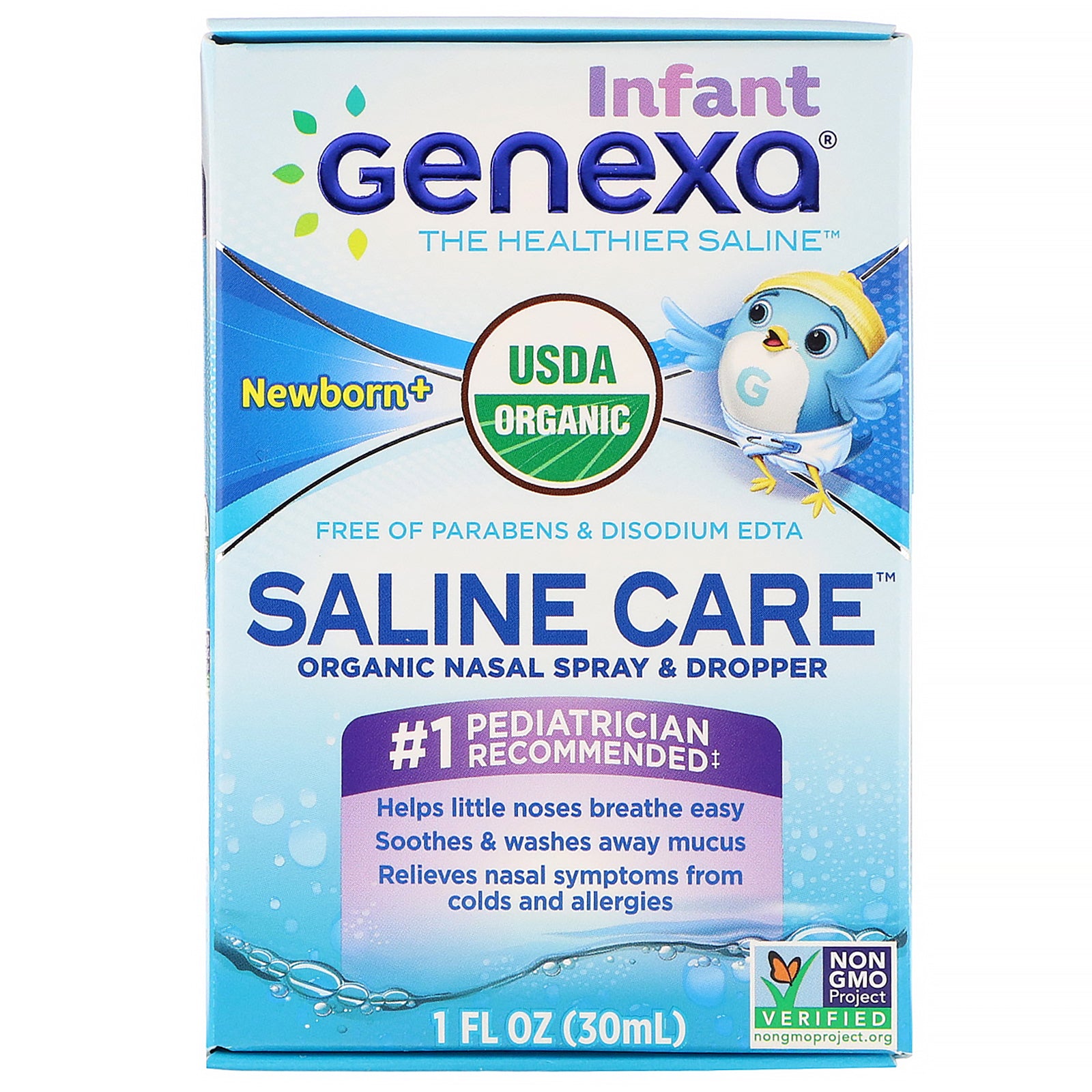 Genexa, Infant Saline Care, Organic Nasal Spray & Dropper, Newborn+, 1 fl oz (30 ml)