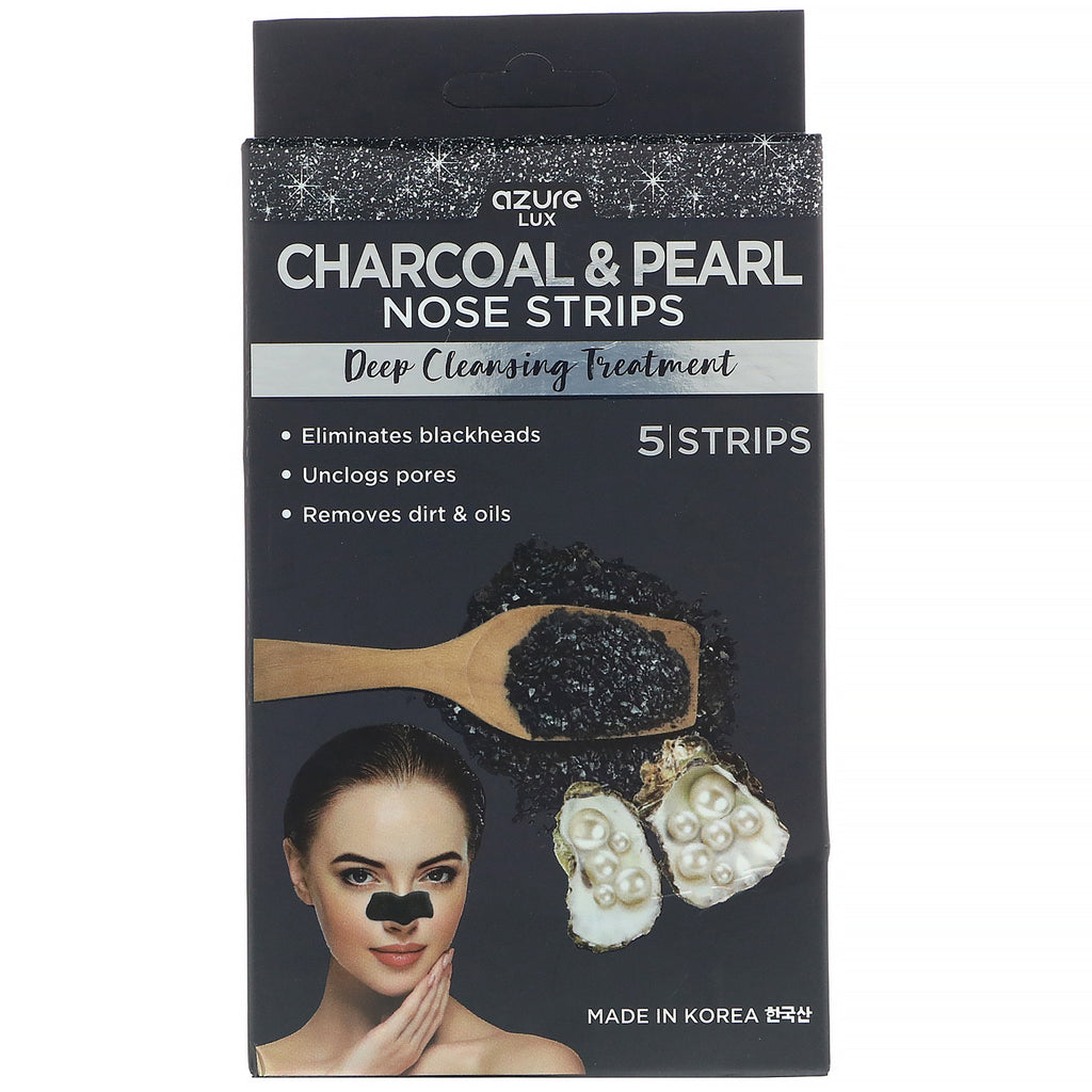 Azure Kosmetics, Charcoal & Pearl, Nose Strips, Deep Cleansing Treatment, 5 Strips