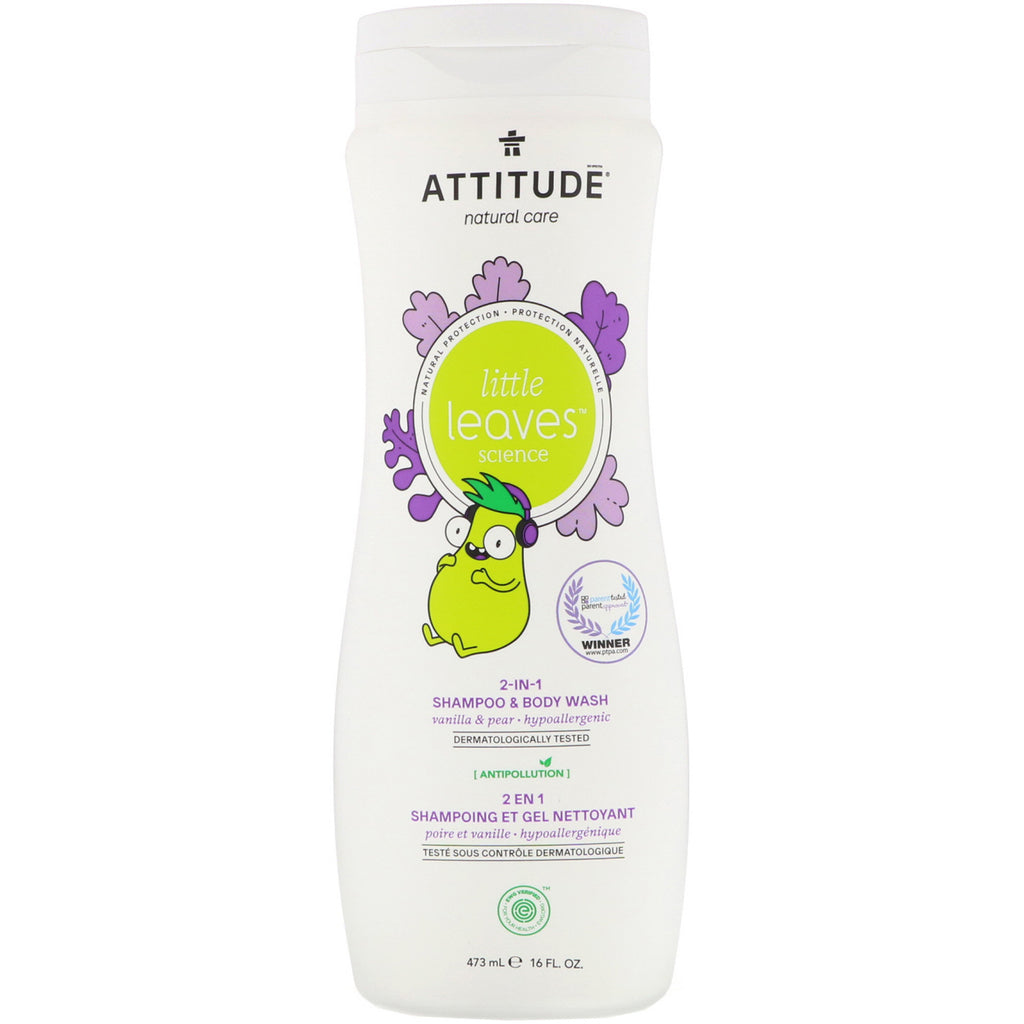 ATTITUDE, Little Leaves Science, 2-In-1 Shampoo & Body Wash, Vanilla & Pear, 16 fl oz (473 ml)