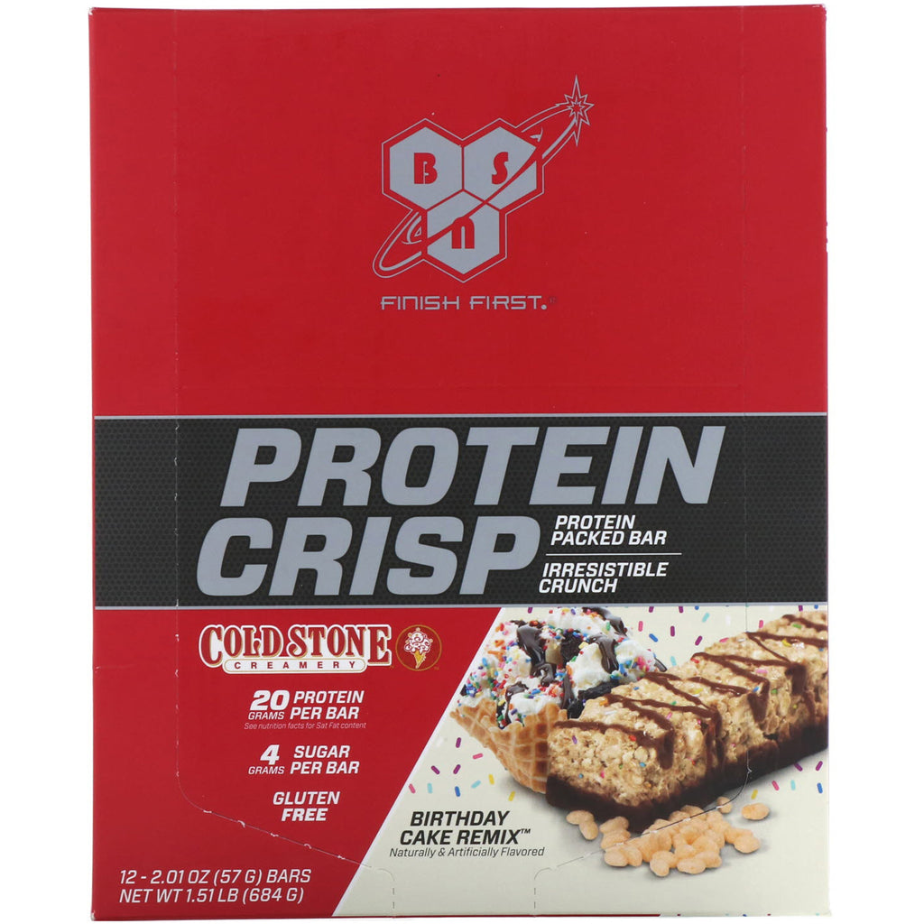 BSN, Protein Crisp, Birthday Cake Remix, 12 Bars, 2.01 oz (57 g) Each