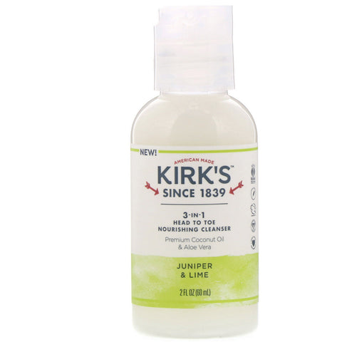 Kirk's, 3-in-1 Head to Toe Nourishing Cleanser, Juniper & Lime, 2 fl oz (60 ml)