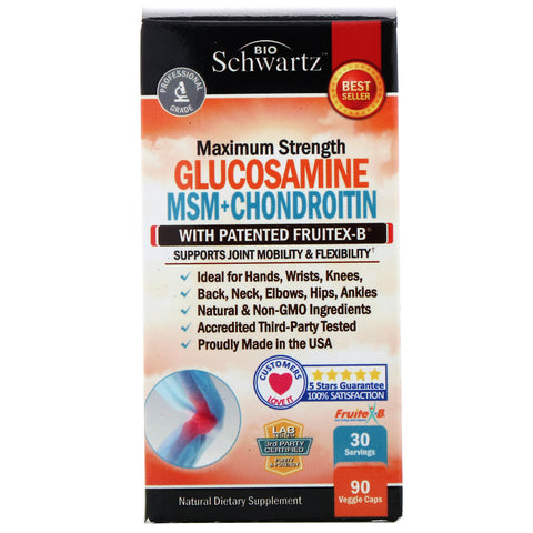 BioSchwartz, Maximum Strength, Glucosamine MSM+Chondroitin with Patented Fruitex-B, 90 Veggie Caps