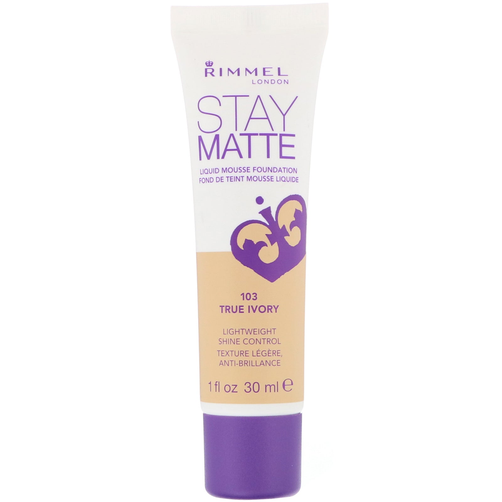 Rimmel London, Stay Matte Liquid Mousse Foundation, 103 True Ivory, 1 fl oz (30 ml)