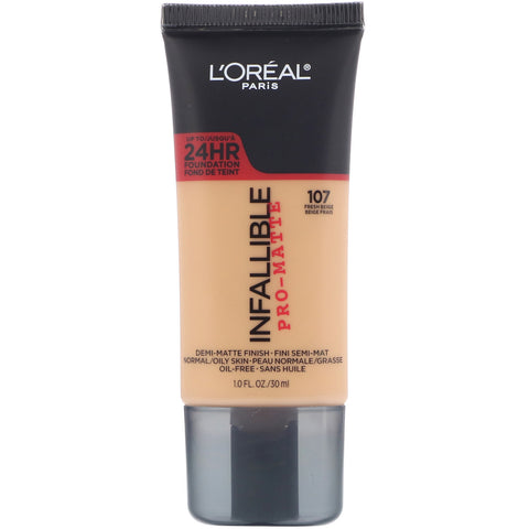 L'Oreal, Infallible Pro-Matte Foundation, 107 Fresh Beige, 1 fl oz (30 ml)