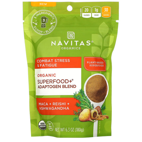 Navitas Organics, Organic Superfood+ Adaptogen Blend, Maca + Reishi + Ashwagandha, 6.3 oz (180 g)