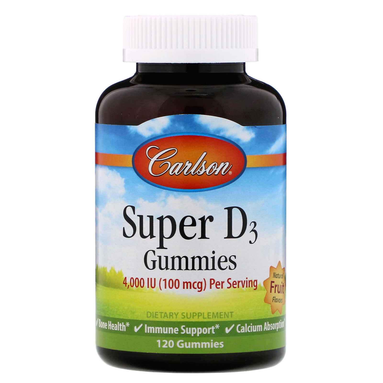 Carlson Labs, Super D3 Gummies,  Natural Fruit Flavors, 100 mcg (4,000 IU), 120 Gummies