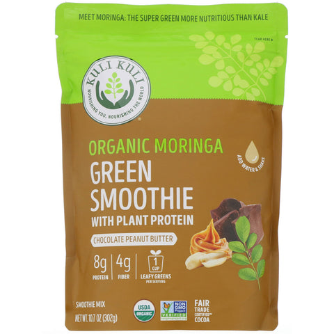 Kuli Kuli, Organic Moringa Green Smoothie With Plant Protein, Chocolate Peanut Butter , 10.7 oz (302 g)