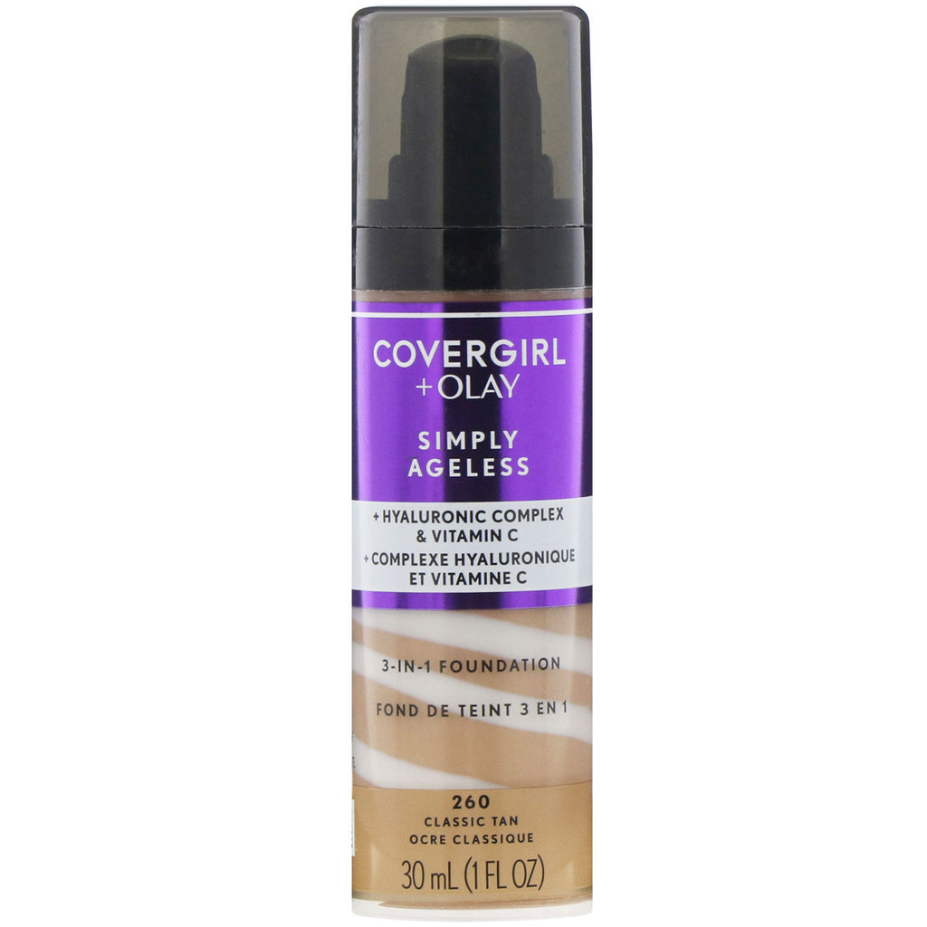 Covergirl, Olay Simply Ageless, 3-in-1 Foundation, 260 Classic Tan, 1 fl oz (30 ml)