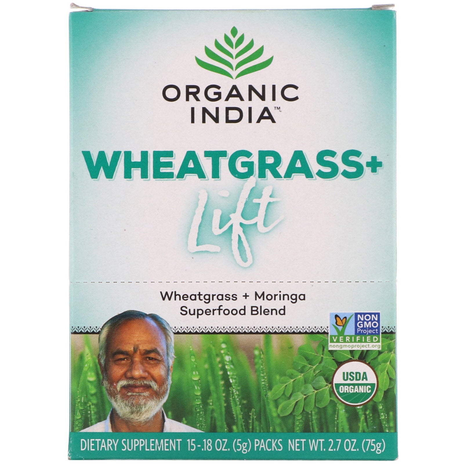 Organic India, Wheatgrass+ Lift, Superfood Blend, 15 Packs, 0.18 oz (5 g) Each