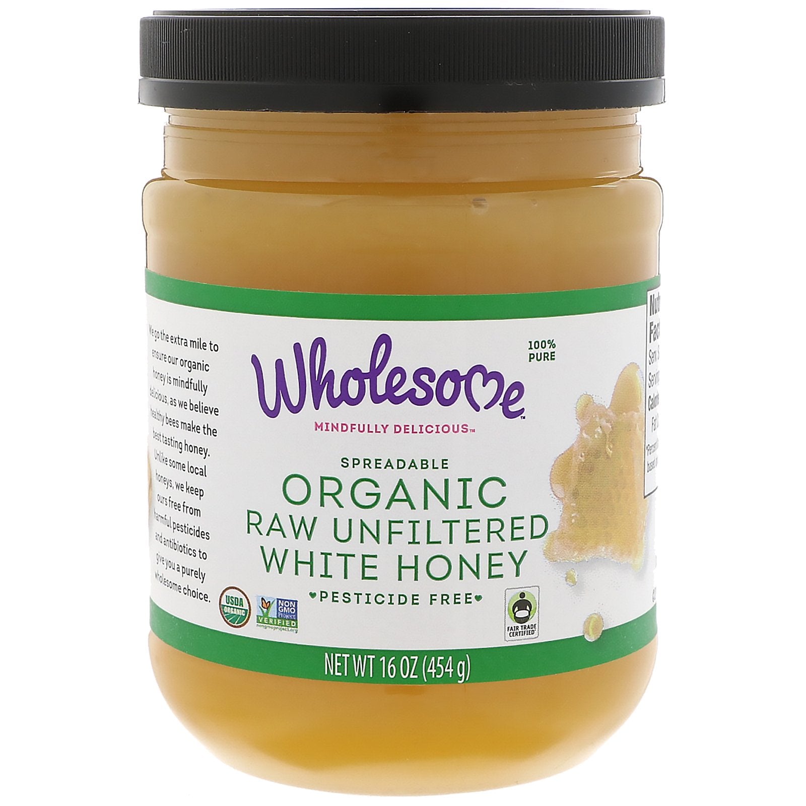 Wholesome, Organic, Spreadable Raw Unfiltered White Honey, 16 oz (454 g)