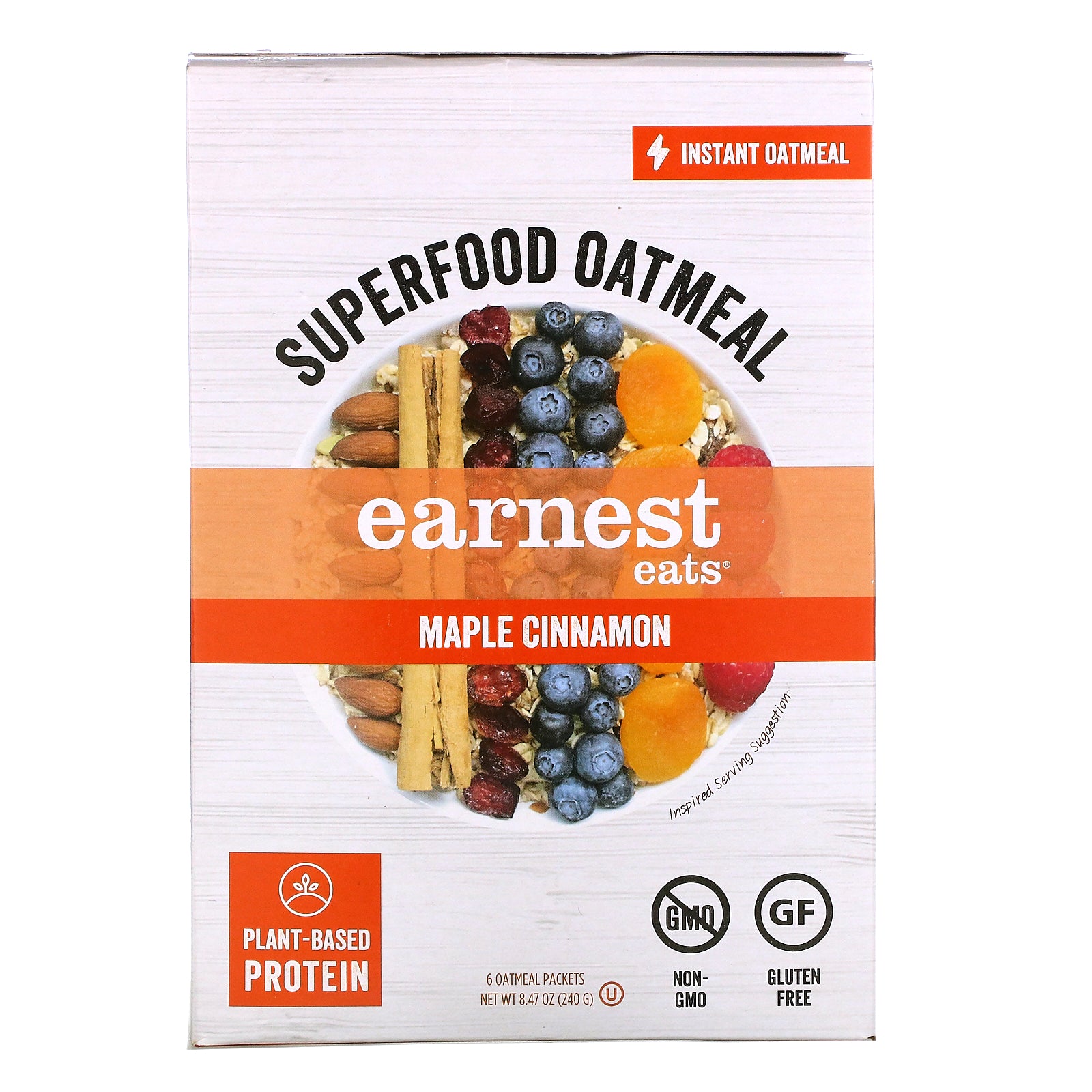 Earnest Eats, Superfood Instant Oatmeal, Maple Cinnamon, 6 Packets, 8.47 oz (240 g)