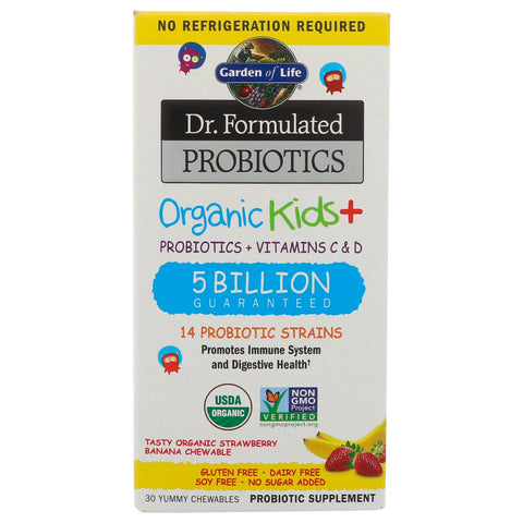 Garden of Life, Dr. Formulated Probiotics, Organic Kids +, Tasty Organic Strawberry Banana, 30 Yummy Chewables