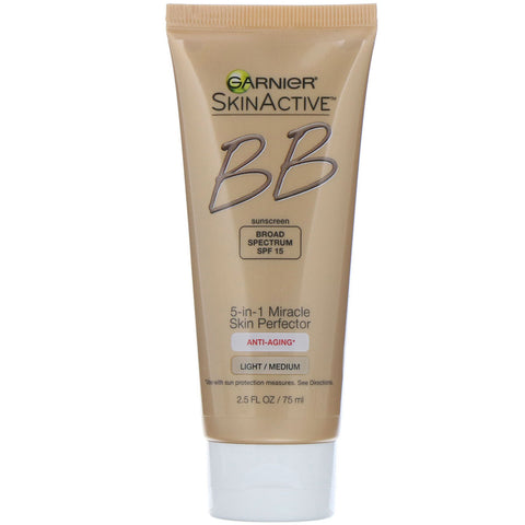 Garnier, SkinActive, 5-in-1 Miracle Skin Perfector BB Cream, Anti-Aging, Light/Medium, 2.5 fl oz (75 ml)