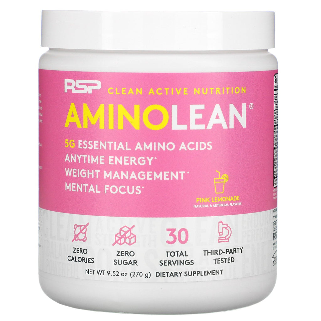 RSP Nutrition, AminoLean, Essential Amino Acids + Anytime Energy, Pink Lemonade, 9.52 oz (270 g)