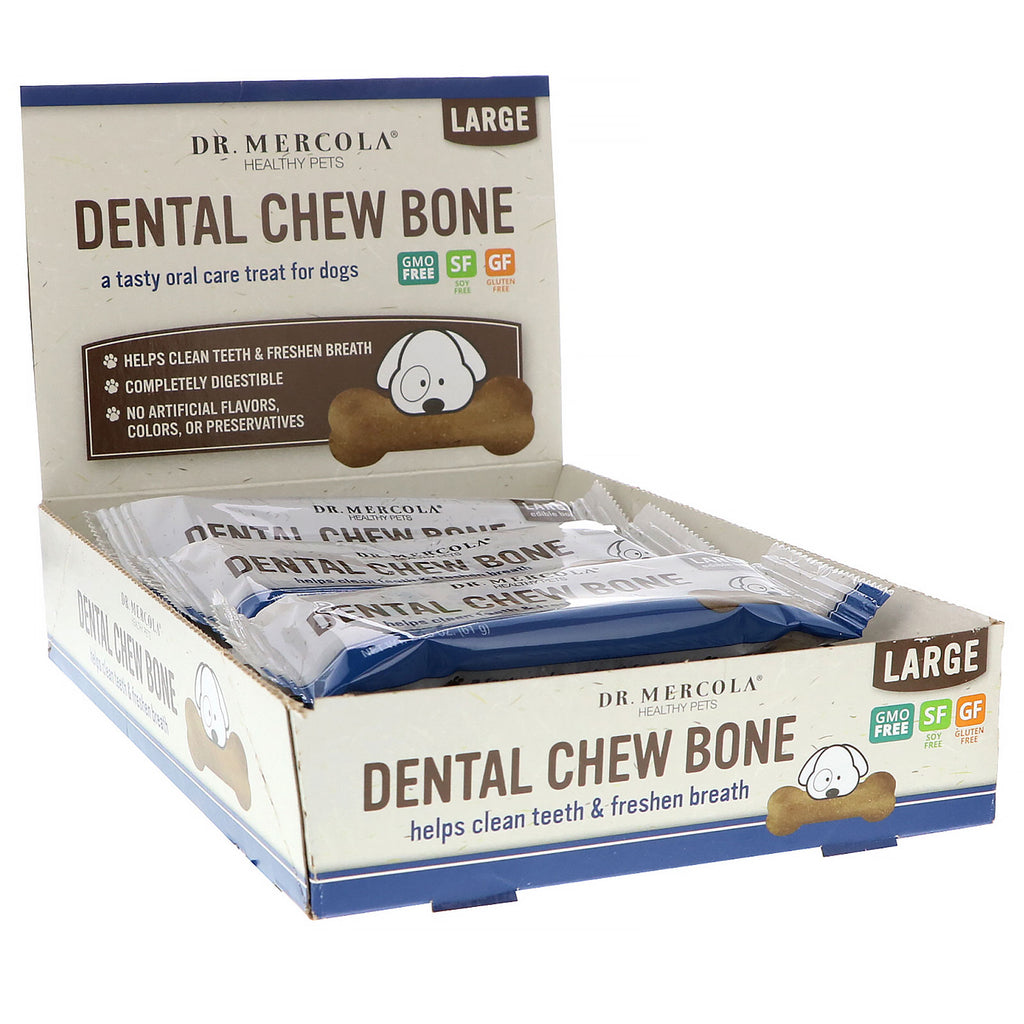 Dr. Mercola, Dental Chew Bone, Large, For Dogs, 12 Bones, 2.15 oz (61 g) Each