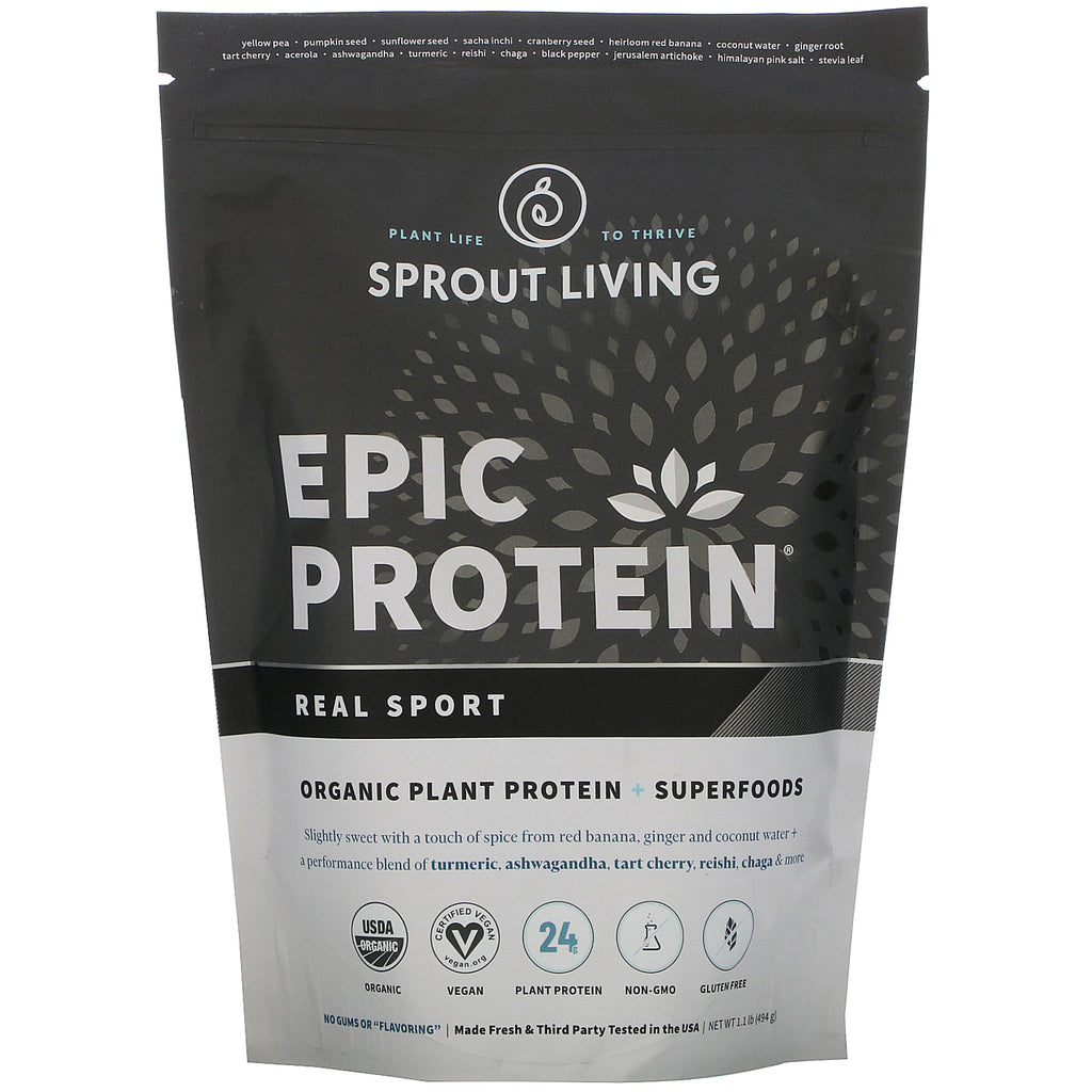 Sprout Living, Epic Protein, Organic Plant Protein + Superfoods, Real Sport, 1.1 lb (494 g)