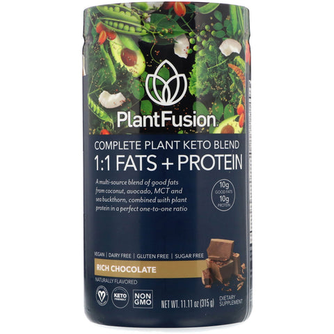 PlantFusion, Complete Plant Keto Blend, 1:1 Fats + Protein, Rich Chocolate, 11.11 oz (315 g)