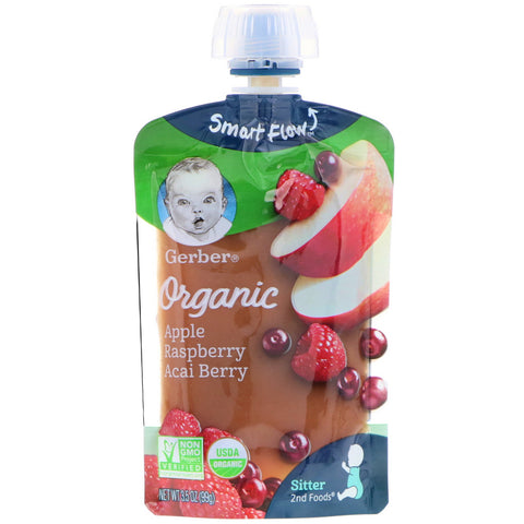 Gerber, Smart Flow, Organic, Apple, Raspberry, Acai Berry, 3.5 oz (99 g)