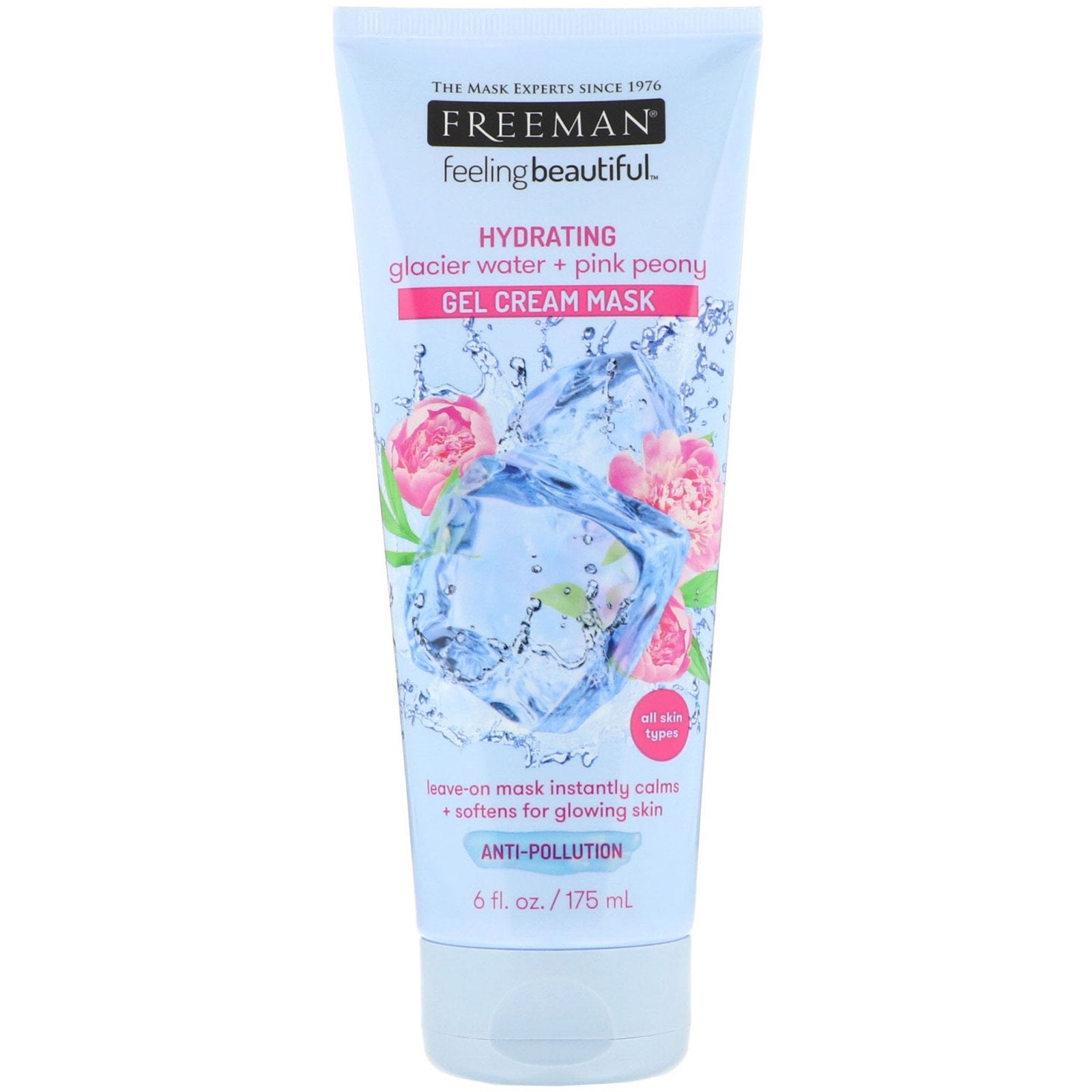 Freeman Beauty, Feeling Beautiful, Hydrating Gel Cream Mask, Glacier Water + Pink Peony, 6 fl oz (175 ml)