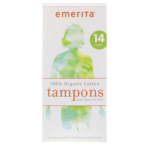 Emerita, 100% Organic Cotton Tampons with Security Veil, Super, 14 Tampons