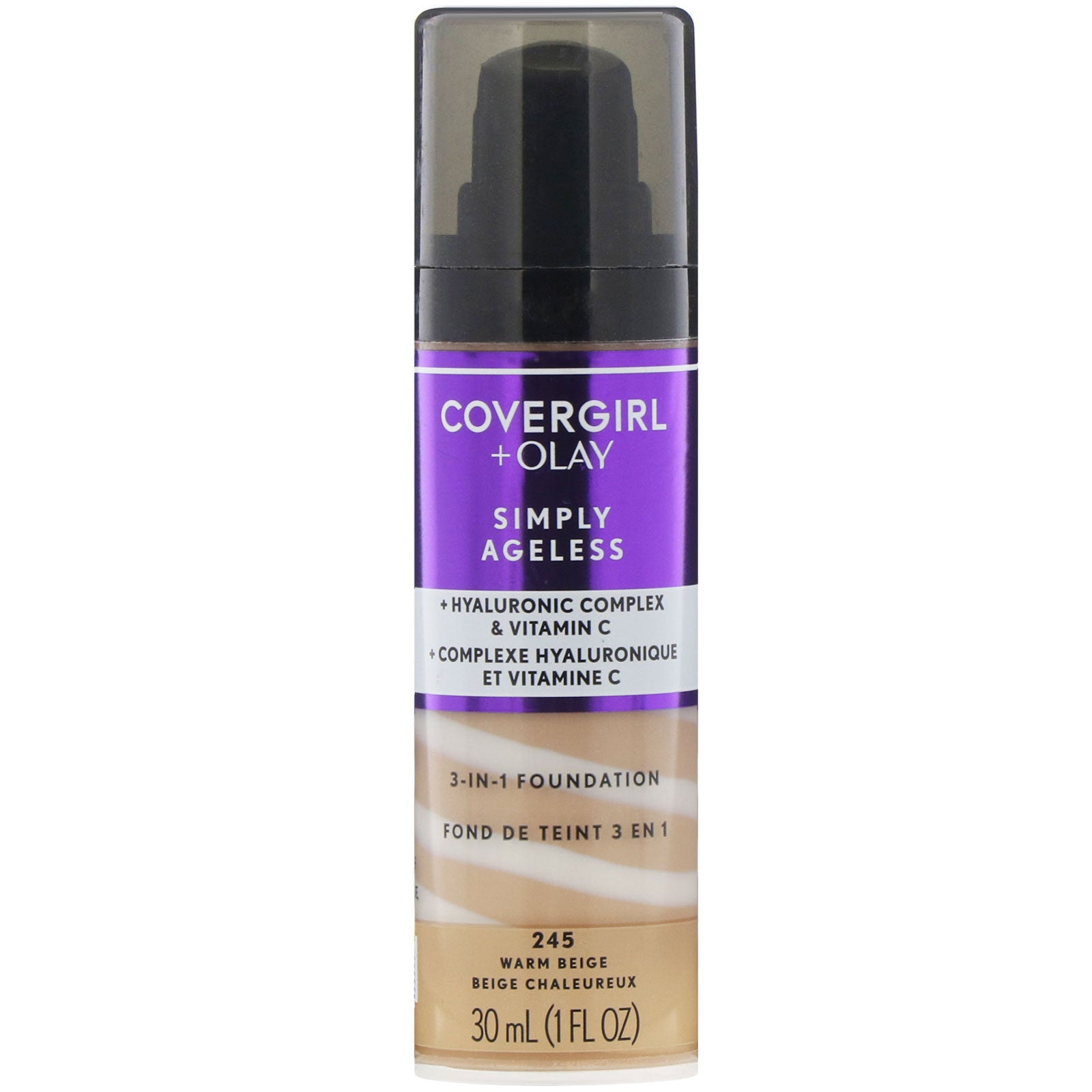 Covergirl, Olay Simply Ageless, 3-in-1 Foundation, 245 Warm Beige, 1 fl oz (30 ml)