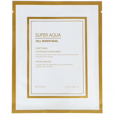 Missha, Super Aqua, Cell Renew Snail Sheet Mask, 1 Sheet, 0.84 fl oz (25 ml)