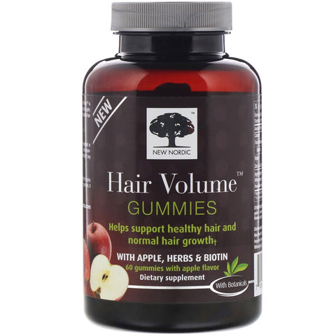 New Nordic, Hair Volume Gummies with Apple, Herbs & Biotin, Apple Flavor, 60 Gummies