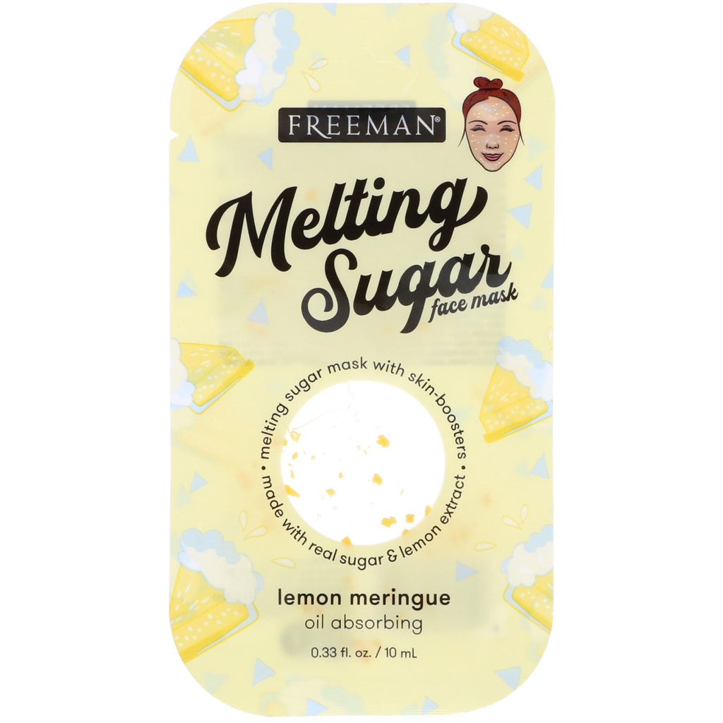 Freeman Beauty, Melting Sugar Face Mask, Oil Absorbing, Lemon Meringue, 0.33 fl oz (10 ml)