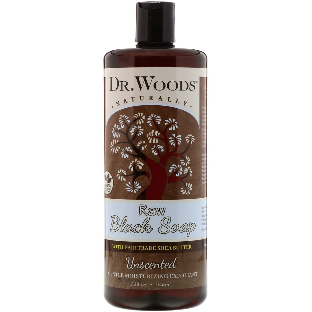 Dr. Woods, Raw Black Soap with Fair Trade Shea Butter, Unscented, 32 fl oz (946 ml)