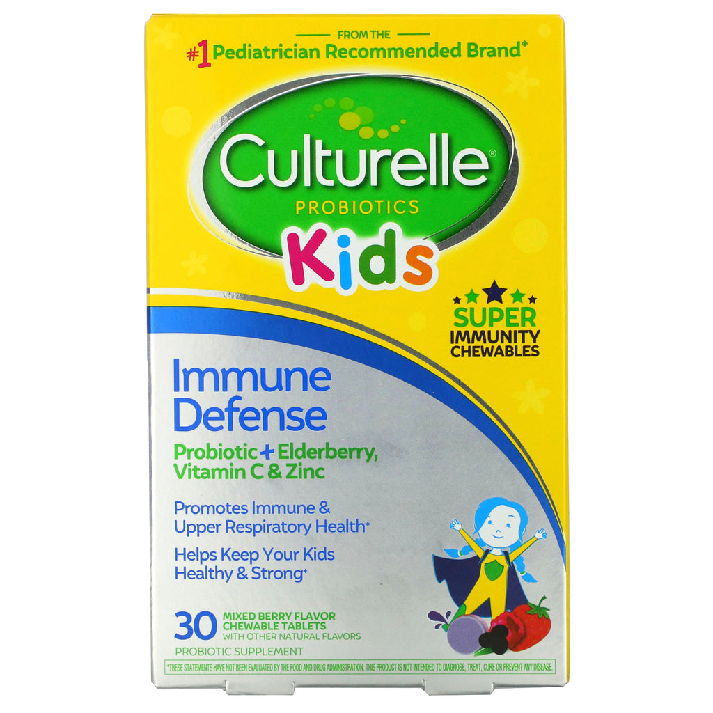 Culturelle, Kids, Probiotics, Immune Defense, Mixed Berry Flavor, 30 Chewable Tablets