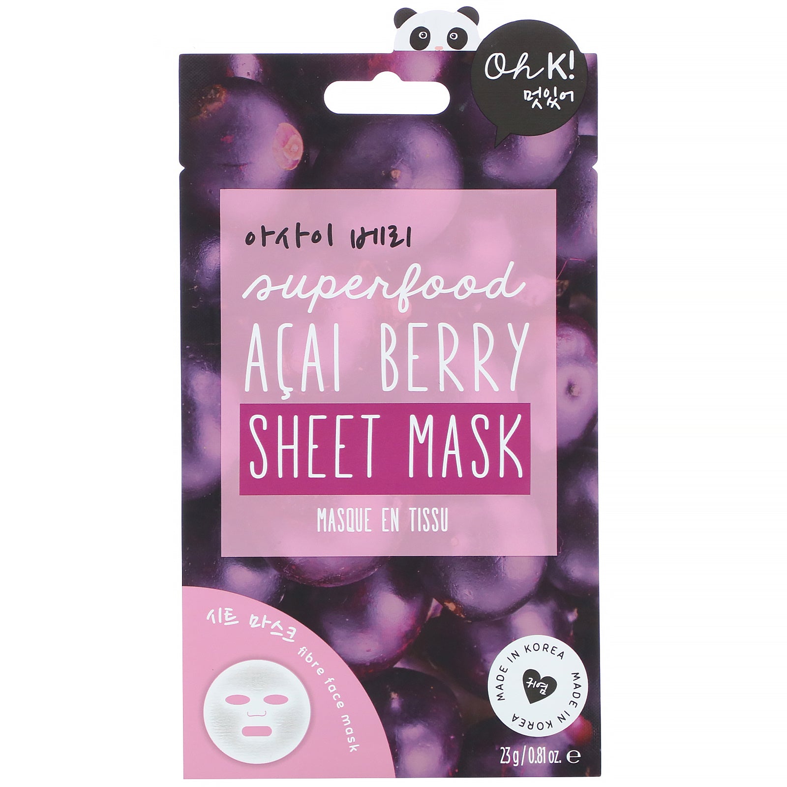 Oh K!, Superfood Sheet Mask, Acai Berry, 1 Sheet, 0.81 oz (23 g)