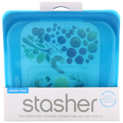 Stasher, Reusable Silicone Food Bag, Sandwich Size/Medium, Blueberry, 15 fl oz (450 ml)