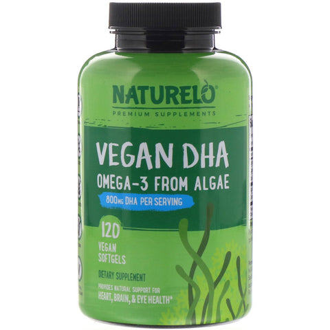 NATURELO, Vegan DHA, Omega-3 from Algae, 800 mg, 120 Vegan Softgels