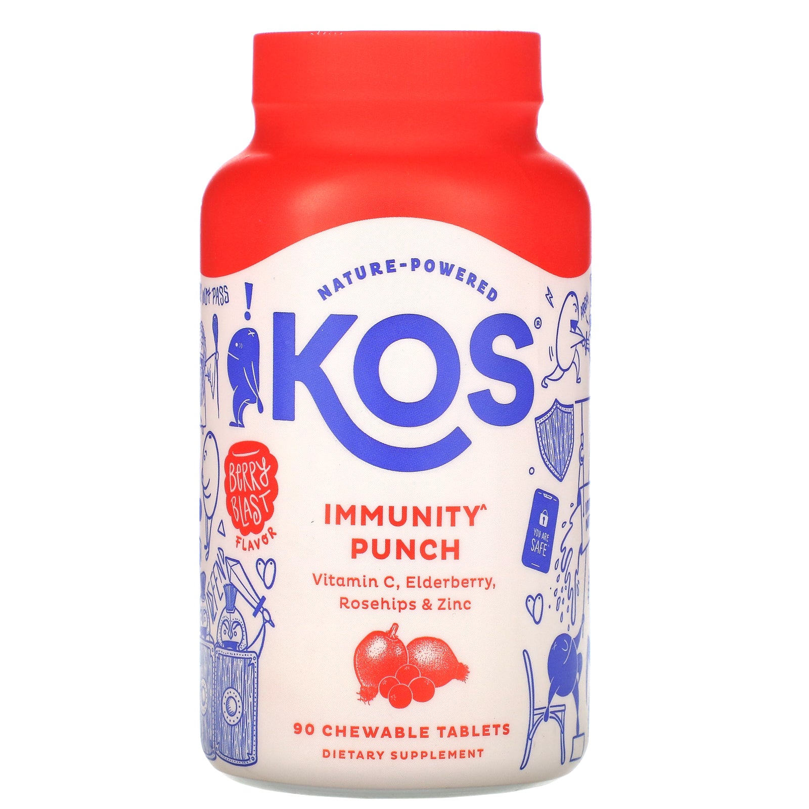 KOS, Immunity Punch, Berry Blast Flavor, 90 Chewable Tablets