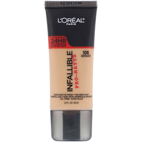 L'Oreal, Infallible Pro-Matte Foundation, 108 Caramel Beige, 1 fl oz (30 ml)