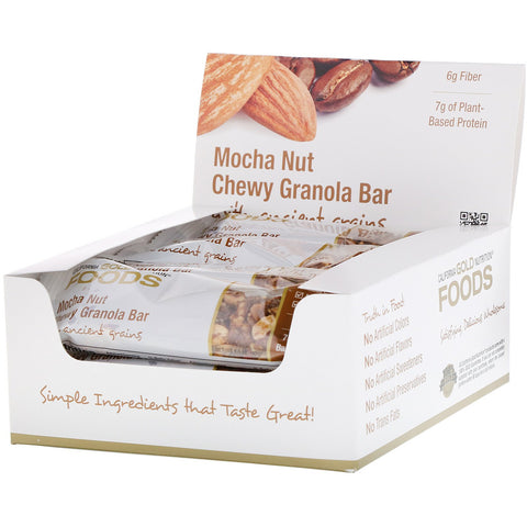 California Gold Nutrition, Foods, Mocha Nut Chewy Granola Bars, 12 Bars, 1.4 oz (40 g) Each