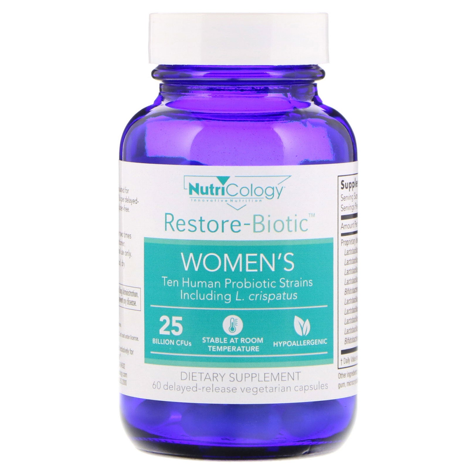 Nutricology, Restore-Biotic Women's, 25 Billion, 60 Delayed-Release Vegetarian Capsules