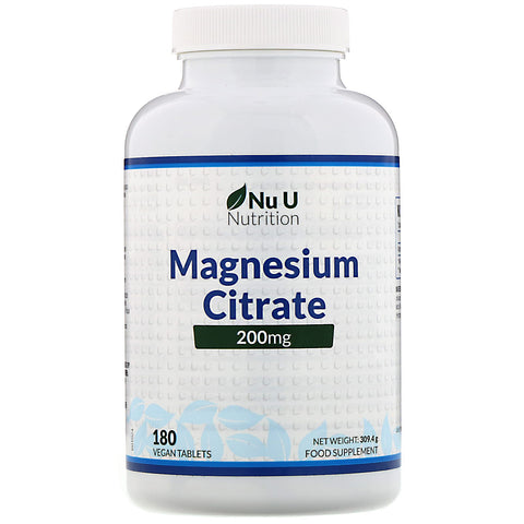 Nu U Nutrition, Magnesium Citrate, 200 mg, 180 Vegan Tablets