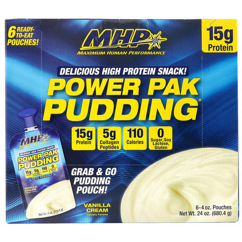 MHP, Power Pak Pudding, Vanilla Cream, 6 Pouches, 4 oz (113.4 g) Each