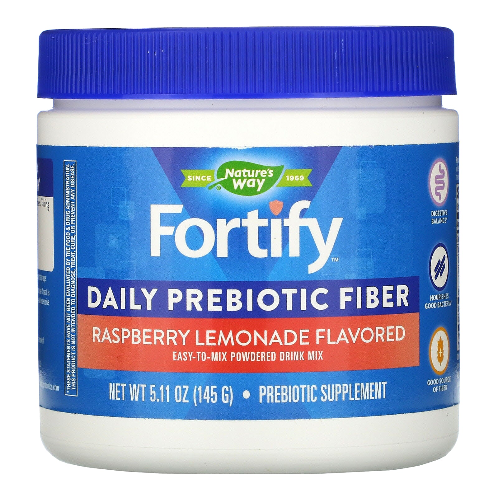 Nature's Way, Fortify, Daily Prebiotic Fiber Powdered Drink Mix, Raspberry Lemonade, 5.11 oz (145 g)