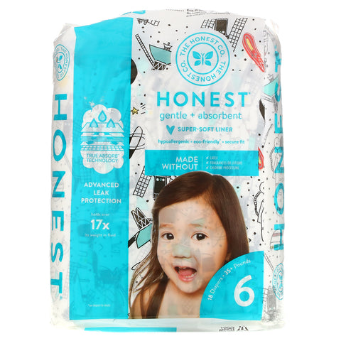 The Honest Company, Honest Diapers, Super-Soft Liner, Size 6,  Space Travel, 35+ Pounds, 18 Diapers