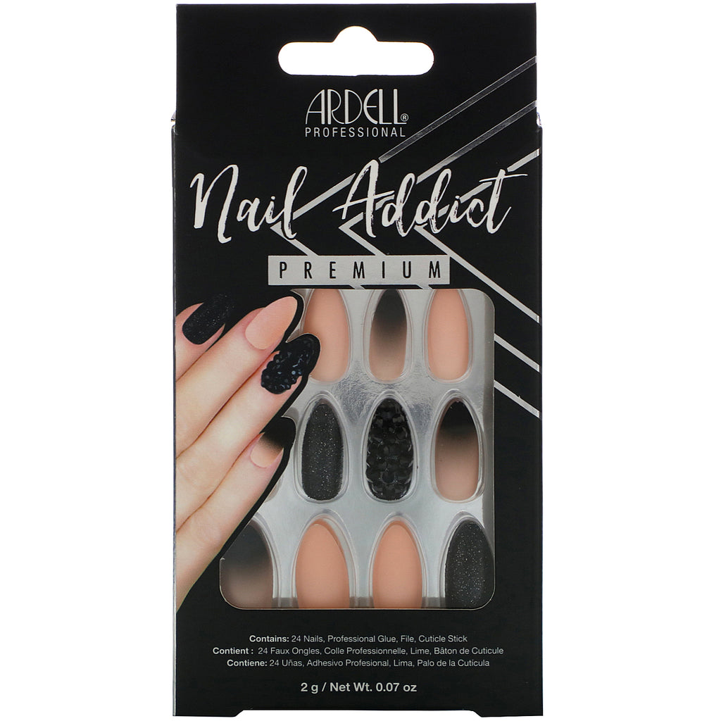 Ardell, Nail Addict Premium, Black Stud & Pink Ombre, 0.07 oz (2 g)