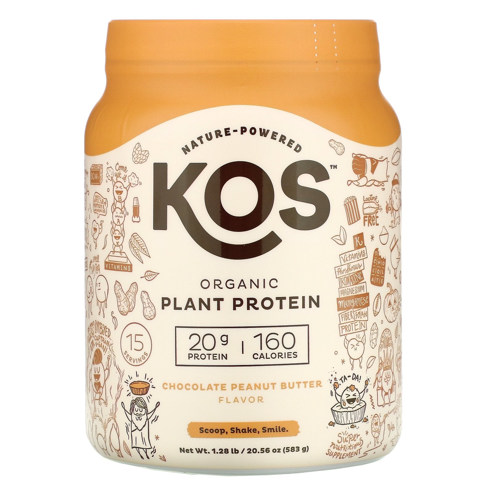 KOS, Organic Plant Protein, Chocolate Peanut Butter, 1.28 lb (583 g)