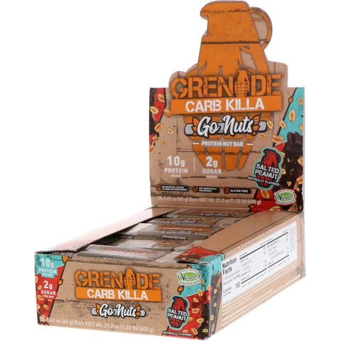 Grenade, Carb Killa, Go Nuts Protein Nut Bar, Salted Peanut, 15 Bars, 1.41 oz (40 g) Each