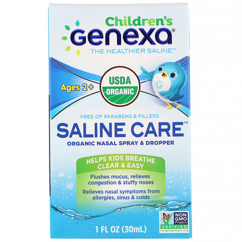 Genexa, Children's Saline Care, Organic Nasal Spray & Dropper, Ages 2+, 1 fl oz (30 ml)